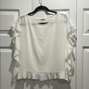 Zara White Ruffle Sleeve Top, XS